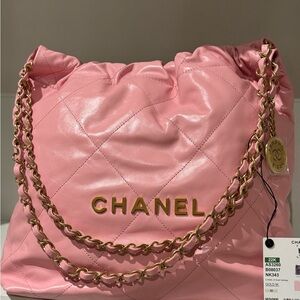 Chanel Pink Quilted Shoulder Bag with Gold Accents